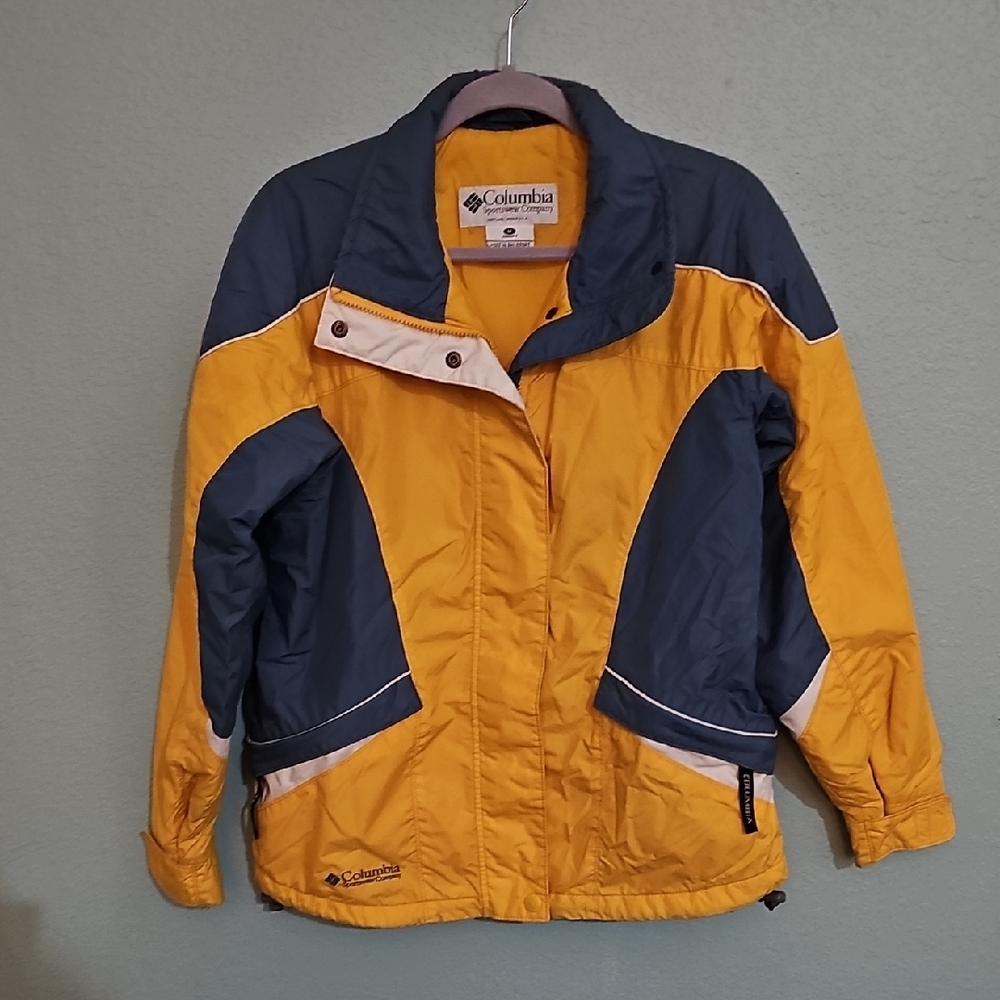 Columbia Yellow and Blue Puffer Jacket Weather-Resistant Outdoor Wear